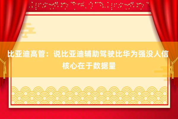 比亚迪高管：说比亚迪辅助驾驶比华为强没人信 核心在于数据量