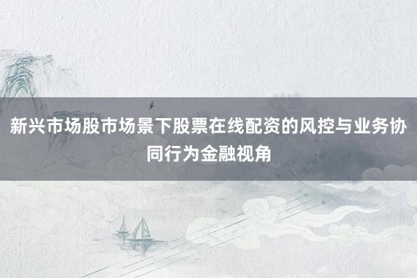 新兴市场股市场景下股票在线配资的风控与业务协同行为金融视角