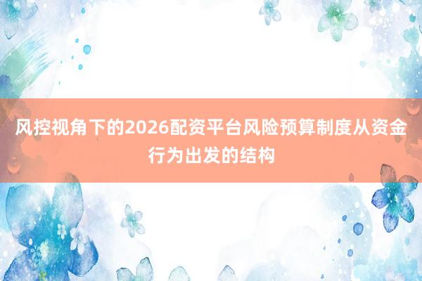 风控视角下的2026配资平台风险预算制度从资金行为出发的结构