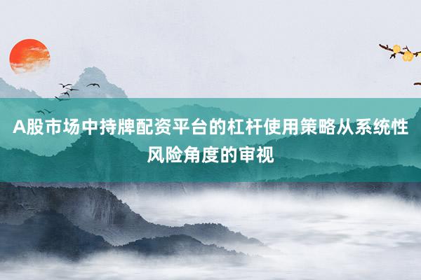 A股市场中持牌配资平台的杠杆使用策略从系统性风险角度的审视