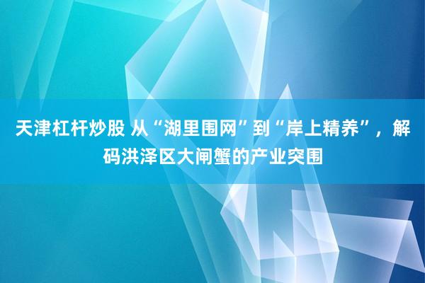 天津杠杆炒股 从“湖里围网”到“岸上精养”,解码洪泽区大闸蟹的产业突围